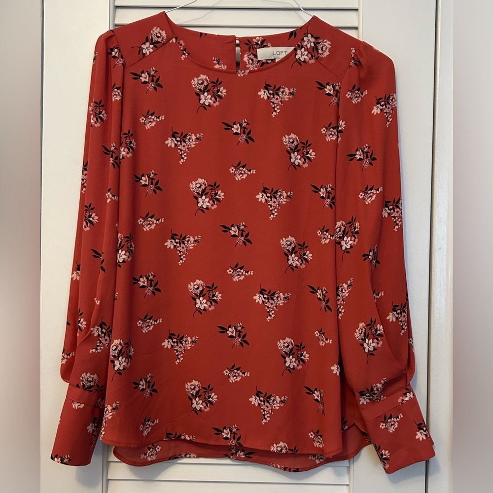 LOFT Floral Printed French Cuff Sleeve Blouse Women’s Size Small - Picture 2 of 8